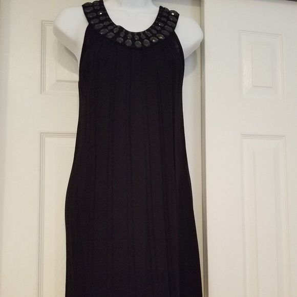 Black Knitted Sleeveless Dress with embellished neckline by KENAR - Picture 2 of 6